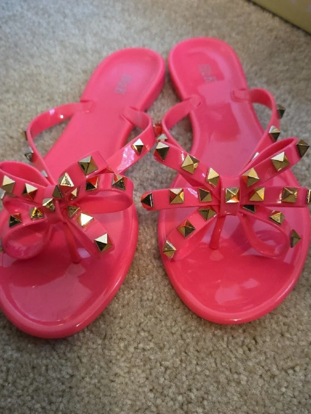NEW Hot Pink Bow Jelly Sandals with Gold Rockstar Studs